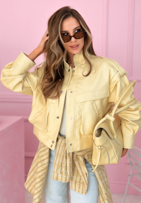 Kr&aacute;tka kožen&aacute; bunda s golierom Jolie žlt&aacute;