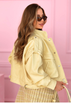 Krátka skórzana Bunda z kołnierzem Jolie žltá