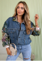 džínsová Bunda z żakardowymi wstawkami Leah ciemnoniebieska