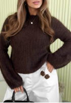 Miękki moherowy sweterek z bufkami Cotton Candy čokoládový