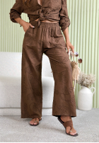 Haftowany Súprava Košeľa i Nohavice wide leg Seraphelle Mokka