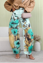 Nohavice džínosové balloon w kwiaty Roselinde blankytné