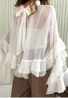 Zwiewna Blúzka z wiązaniem i falbankami Falling Apart ecru