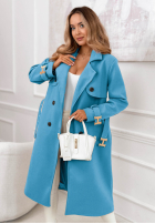 Dlhý dvojradový kabát s opaskom Changing Of Season modrý
