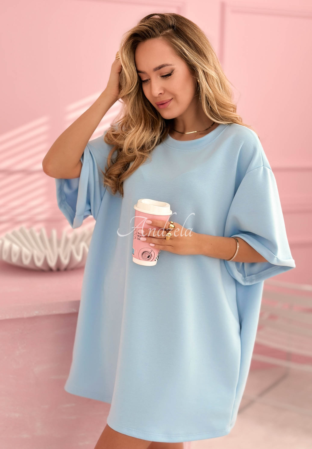 Dlhé tričko tunika s viskózou Base Babe modrý