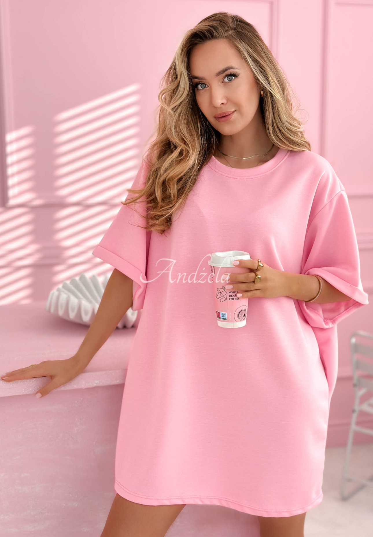 Dlhé tričko tunika s viskózou Base Babe ružový