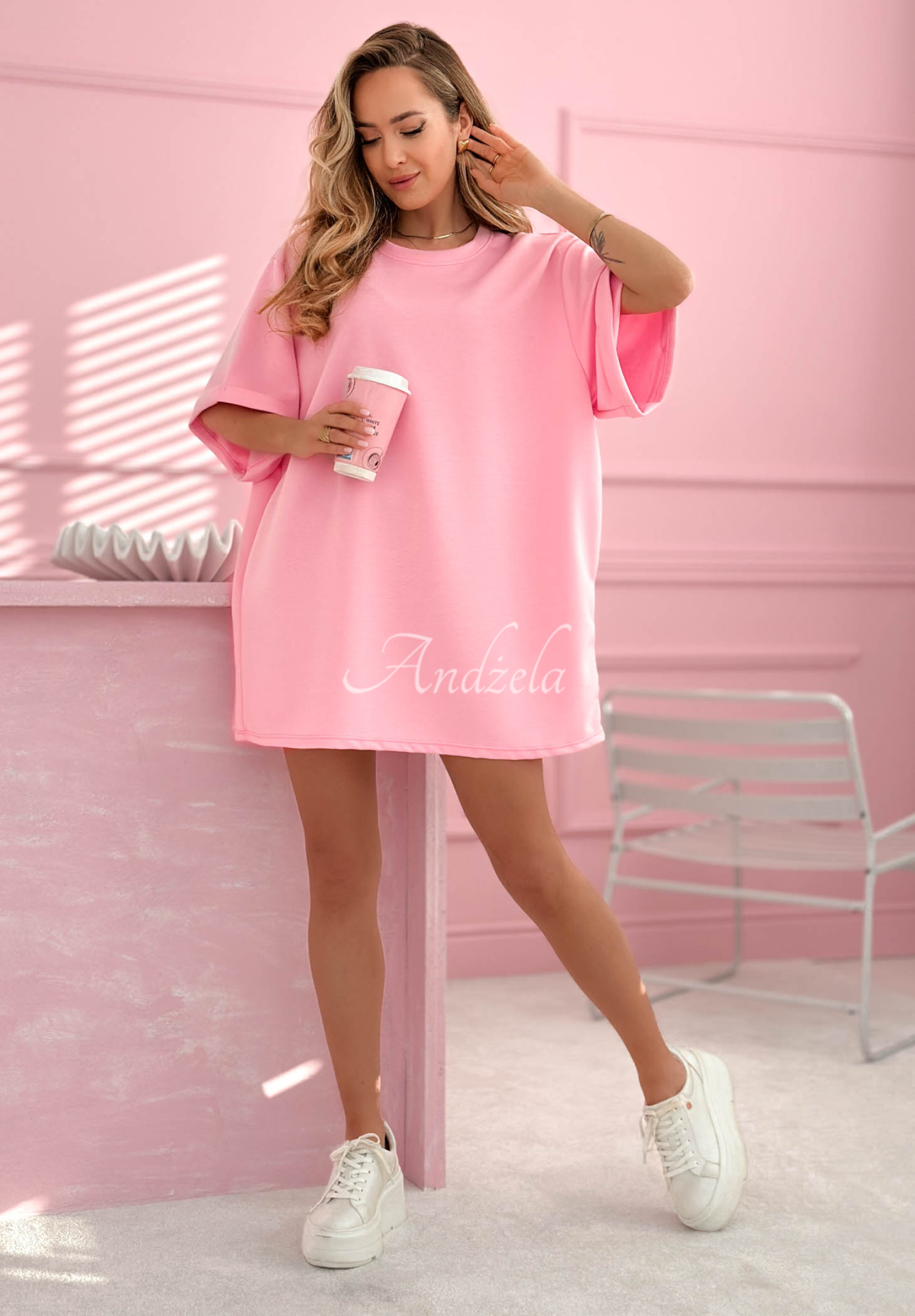 Dlhé tričko tunika s viskózou Base Babe ružový