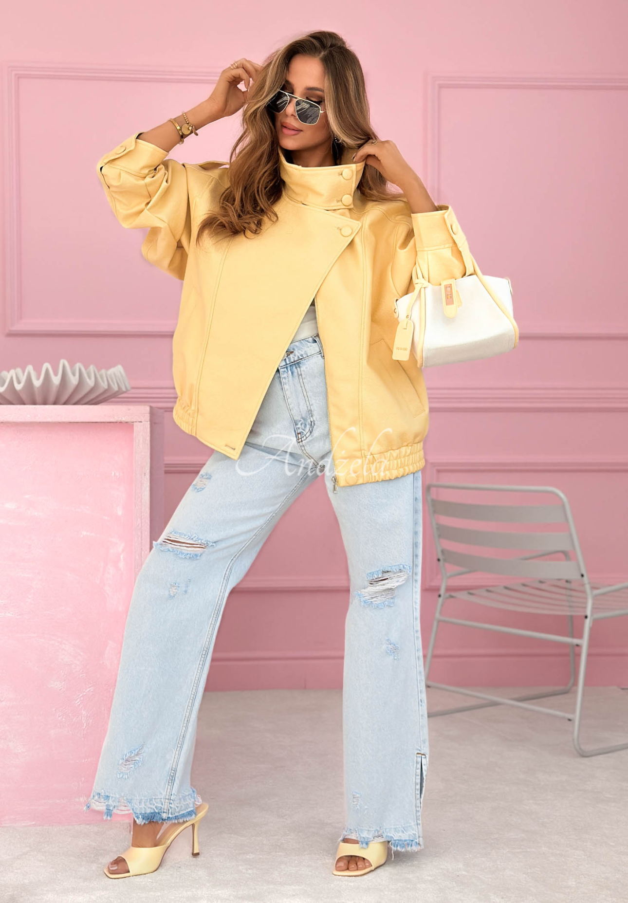 Kožená bunda bomberka Messy žltá