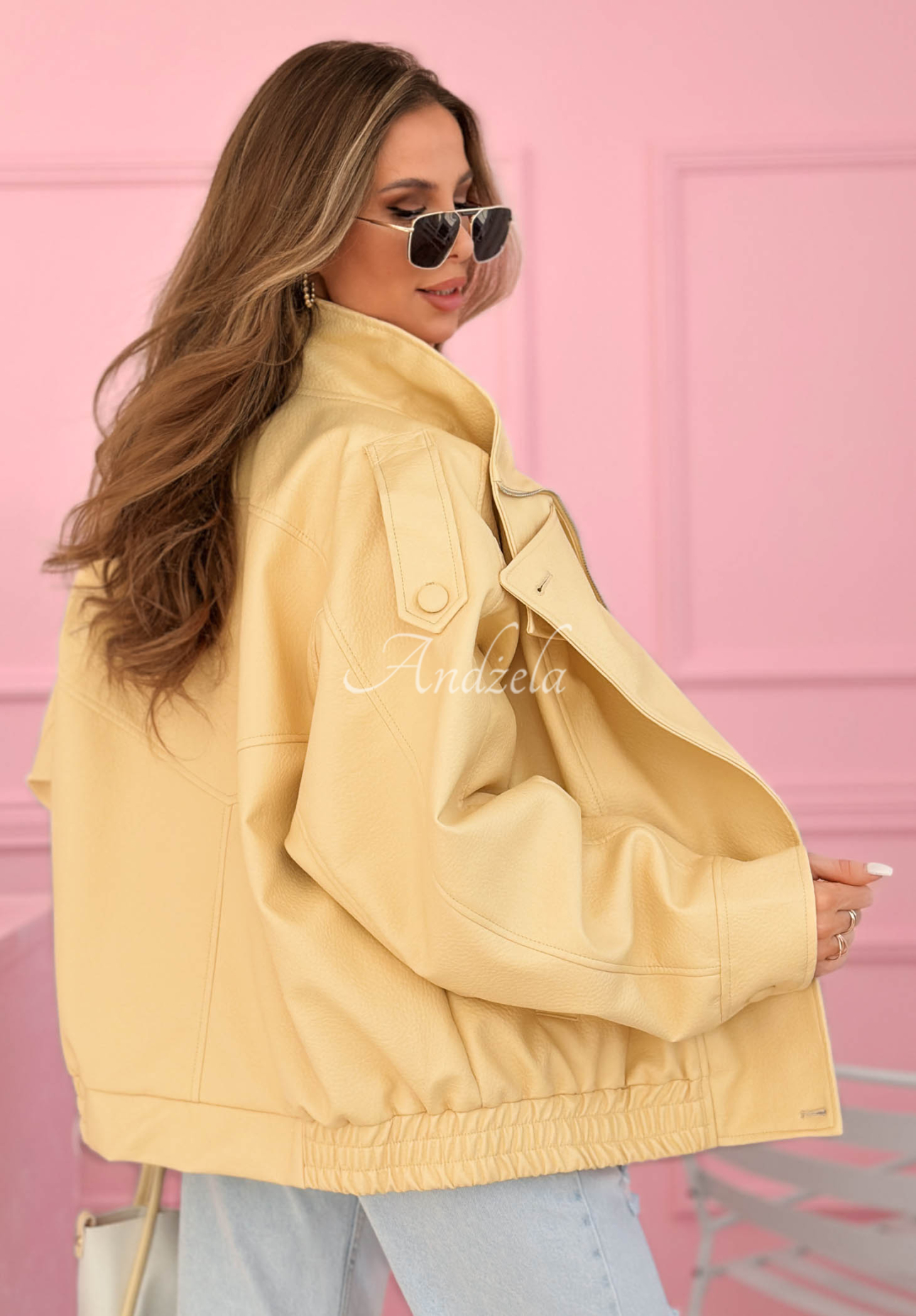 Kožená bunda bomberka Messy žltá