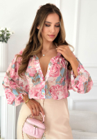 Wzorzysta Košeľa z falbankami Annette ružová