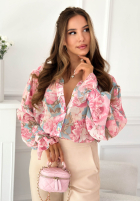Wzorzysta Košeľa z falbankami Annette ružová