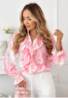 Kwiecista Košeľa z żabotem Dorotha ružová
