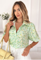Kwiecista Košeľa z bufkami Jordyn pistaciová