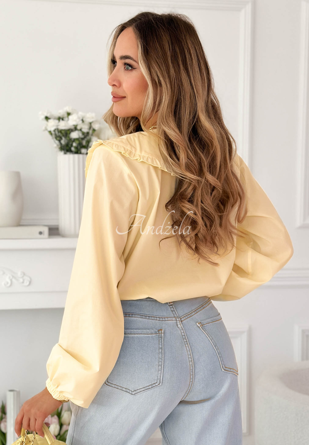 Viskózová košeľa s ozdobným golierom Martha žltá