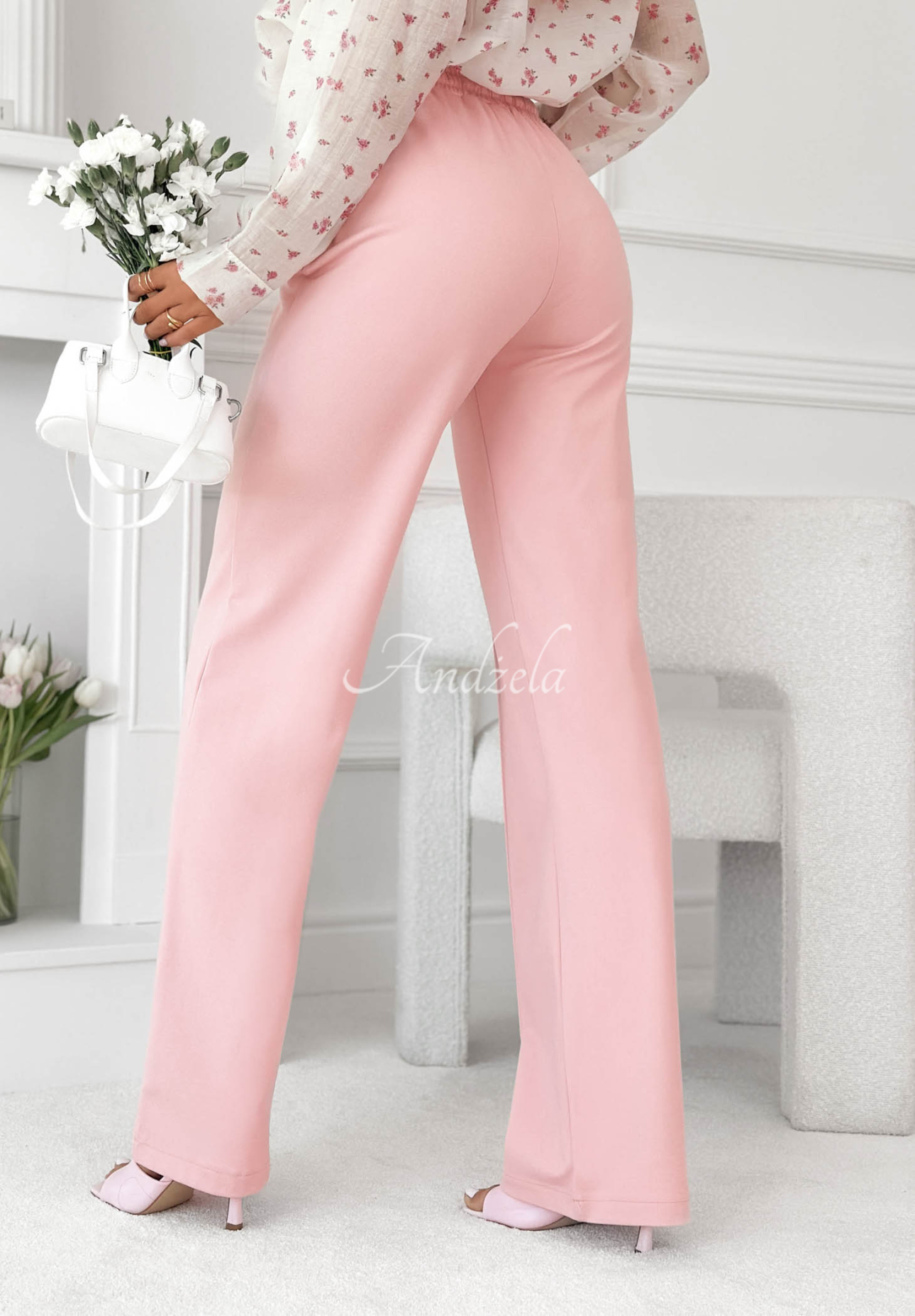 Nohavice wide leg z viskózy Look Here púdrovo ružová