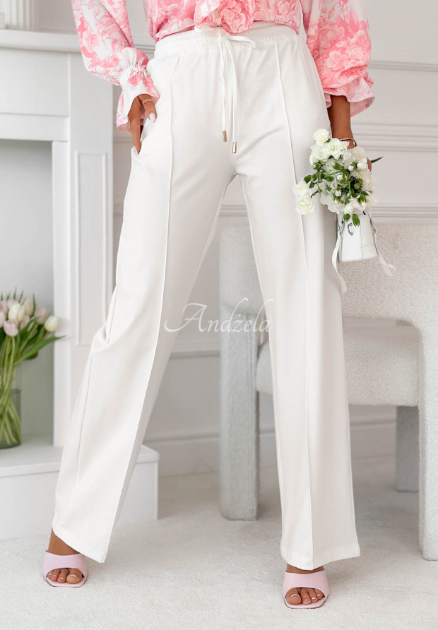 Nohavice wide leg z visk&oacute;zy Look Here ecru