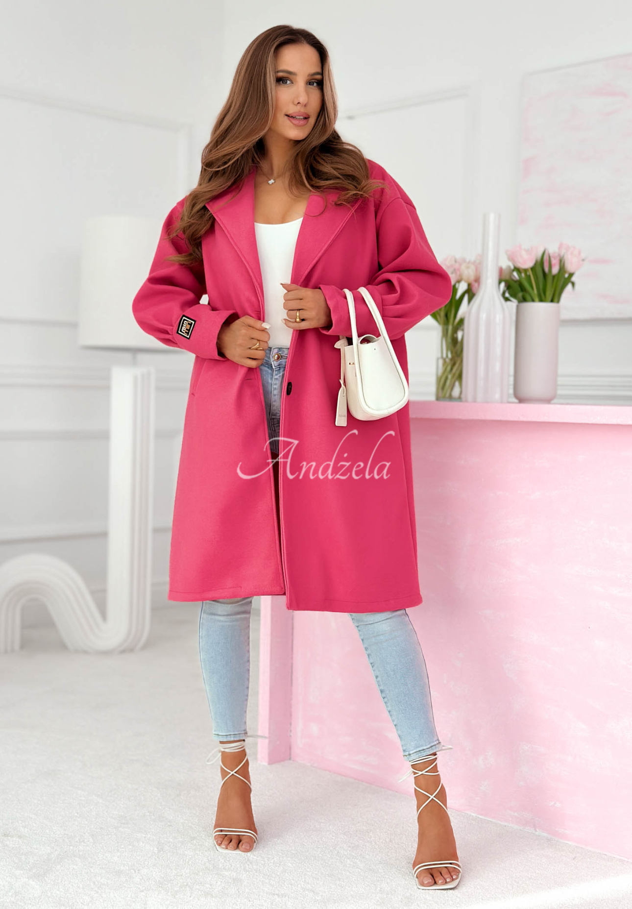 Dlhý kabát s golierom Janette fuchsiový