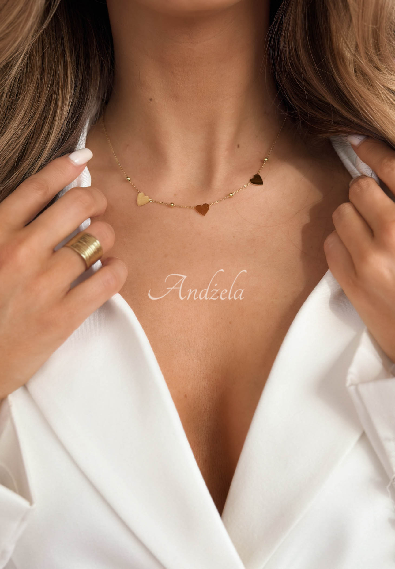 Náhrdelník so srdiečkami Golden Heart zlatý