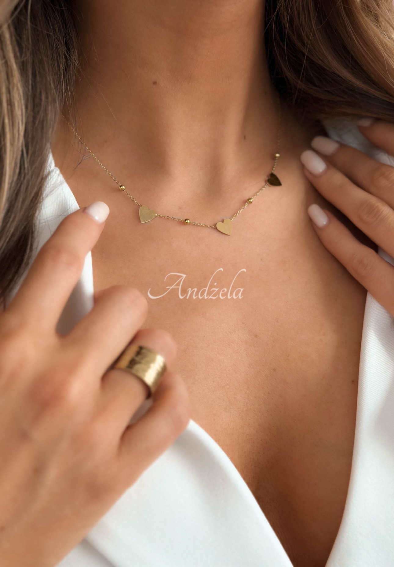 Náhrdelník so srdiečkami Golden Heart zlatý