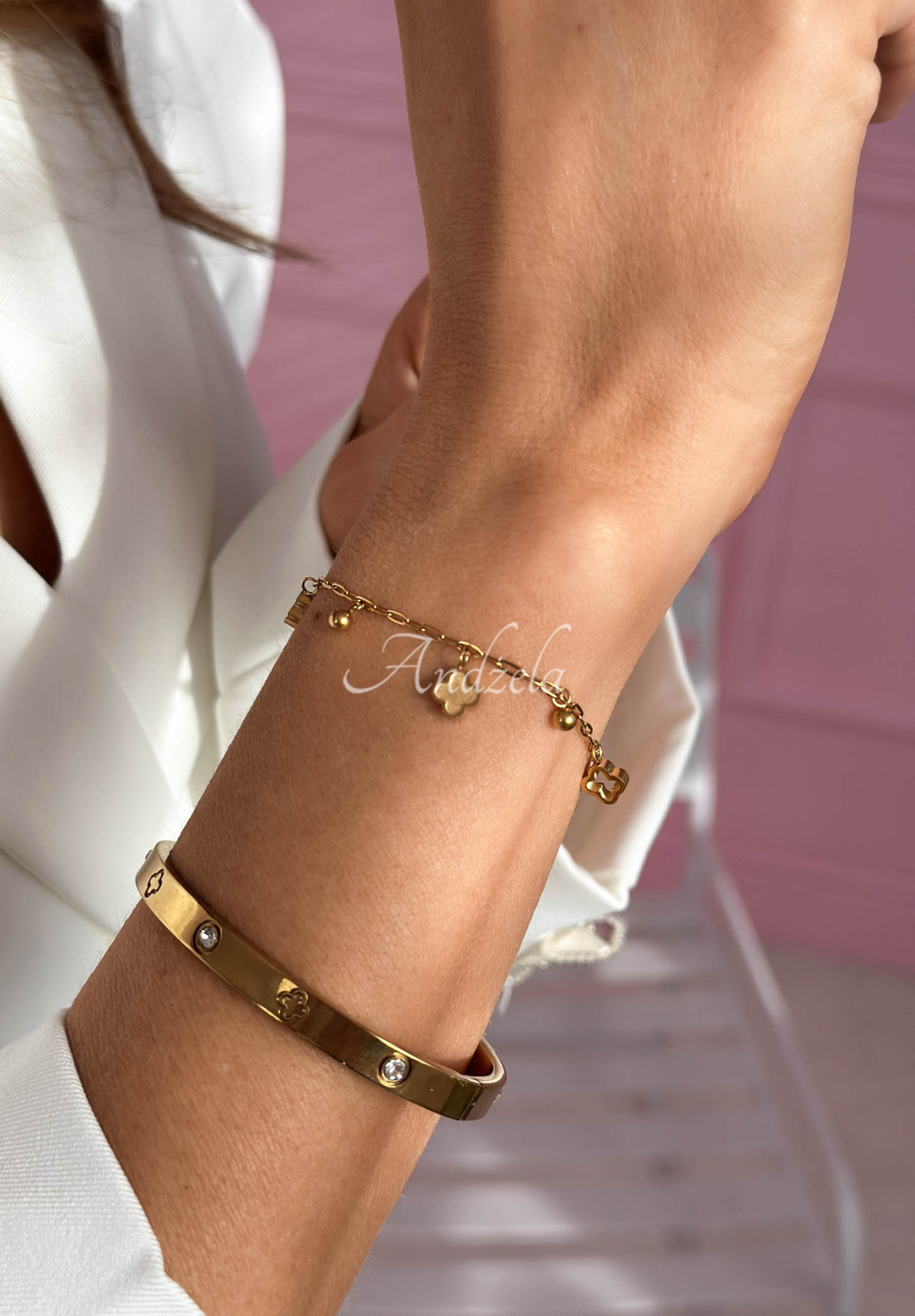 Náramok s ďatelinkami Golden Clover zlatá