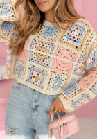 Ażurowy sweterek boho Yasmine ružový