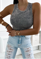 Rebrovaný top na ramiączkach Callie tmavosivý