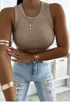 Rebrovaný top na ramiączkach Callie tmavosivý