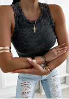 Rebrovaný top na ramiączkach Callie tmavosivý