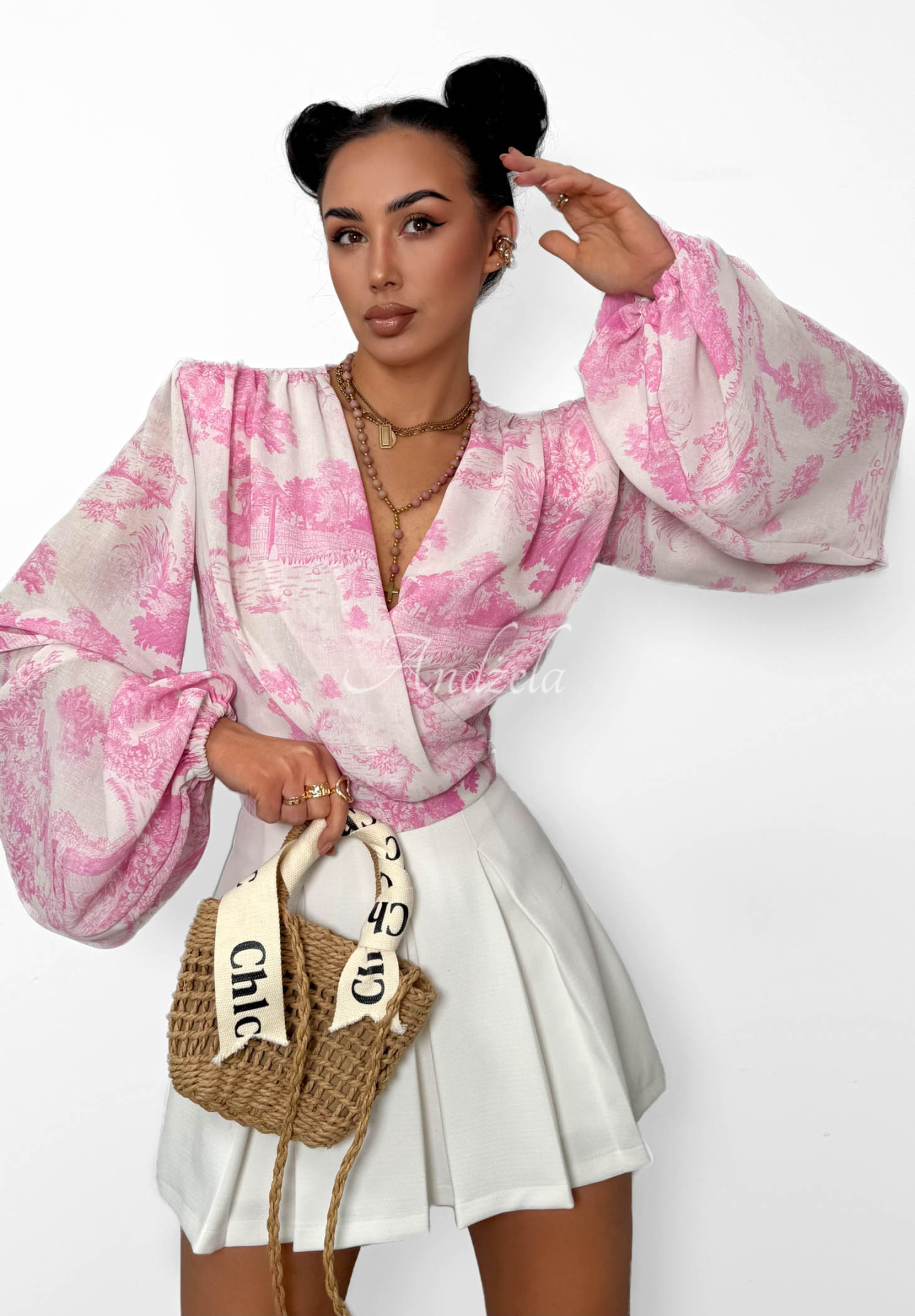 Viskózová zaväzovacia blúzka so vzormi La Milla Angelina ružová