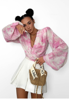 Wzorzysta Blúzka z dekoltem na zakładkę La Milla Angelina béžovo-ružová