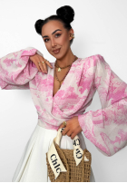 Wzorzysta Blúzka z dekoltem na zakładkę La Milla Angelina béžovo-ružová