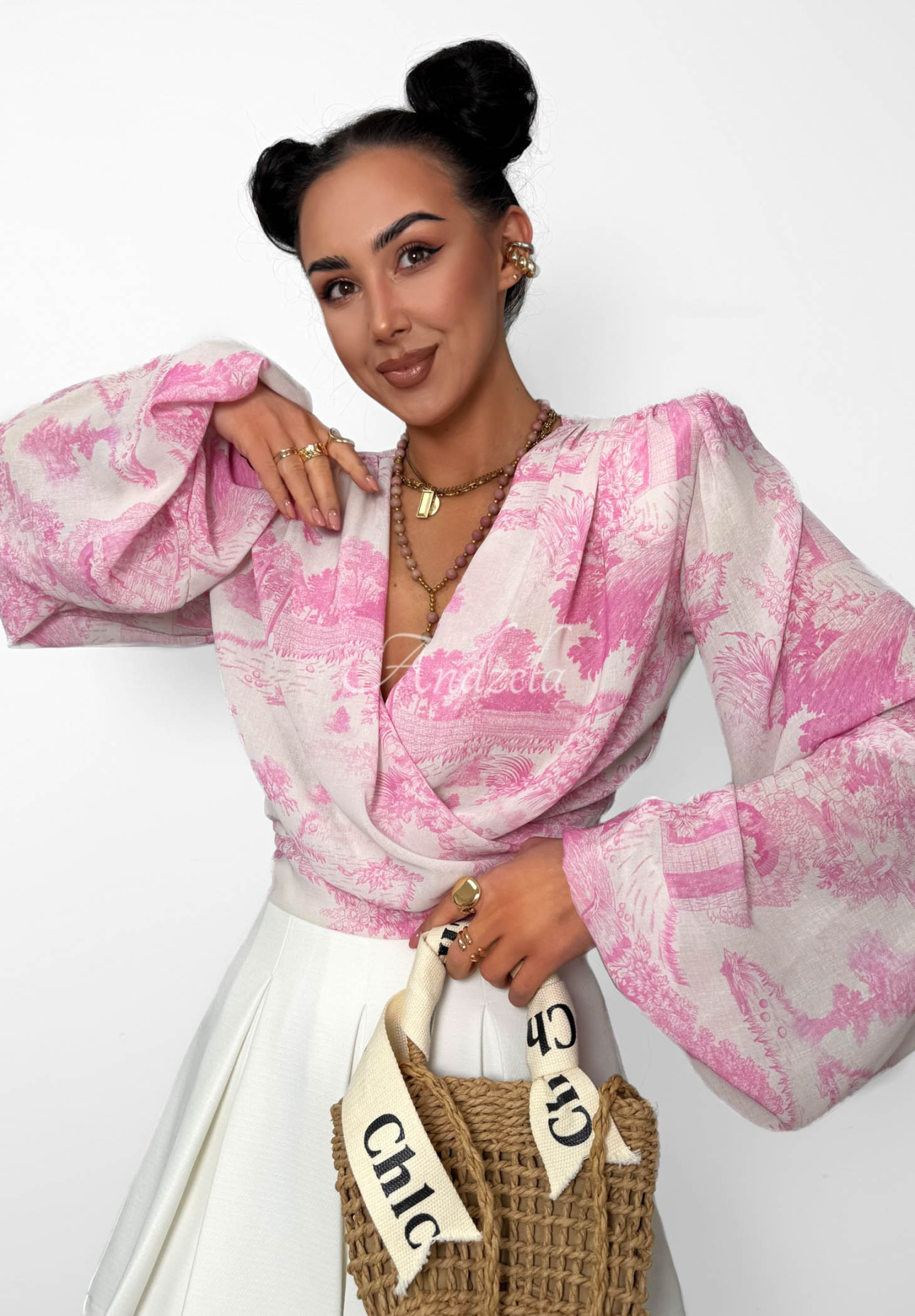 Viskózová zaväzovacia blúzka so vzormi La Milla Angelina ružová