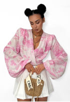 Wzorzysta Blúzka z dekoltem na zakładkę La Milla Angelina béžovo-ružová