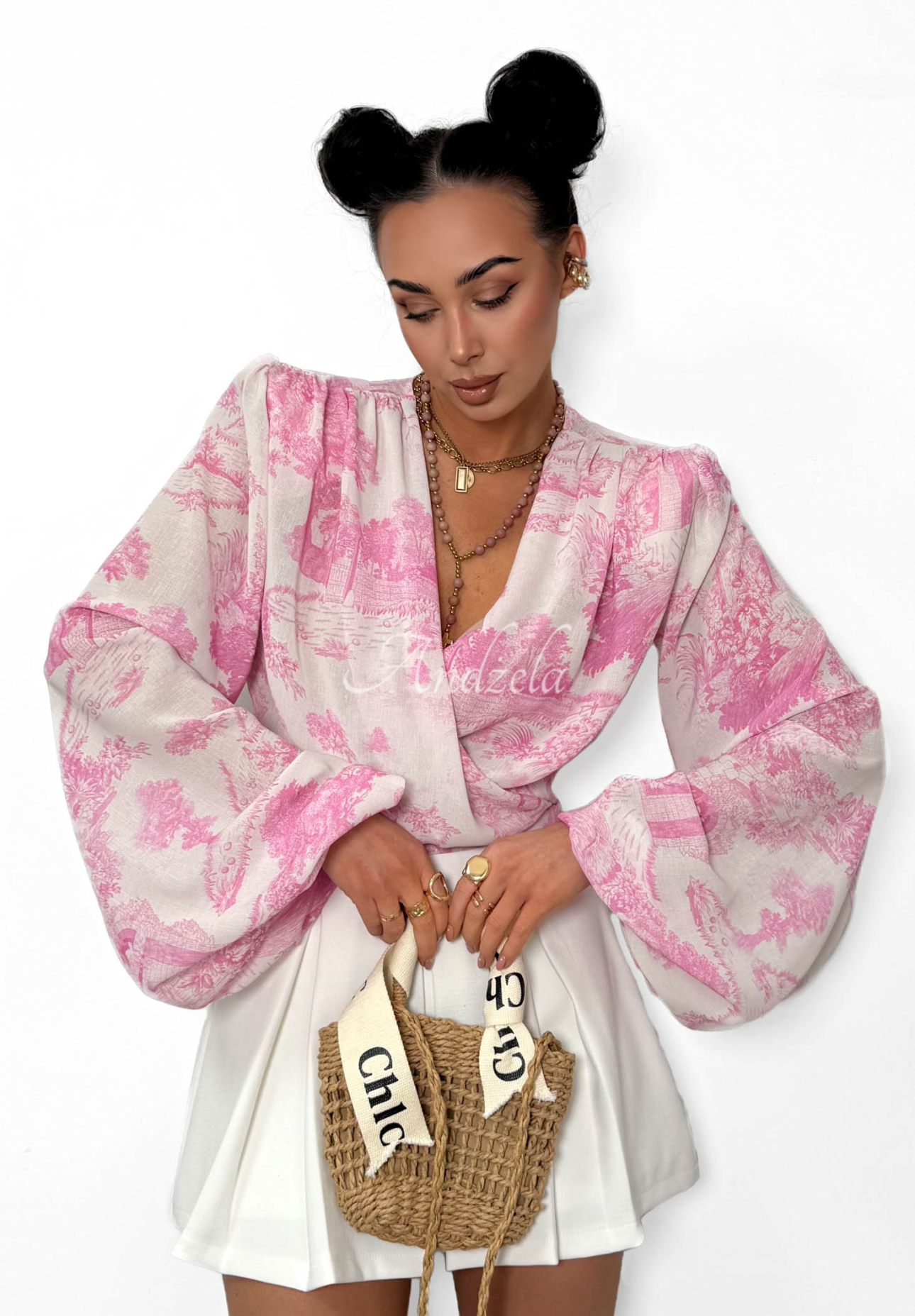 Viskózová zaväzovacia blúzka so vzormi La Milla Angelina ružová