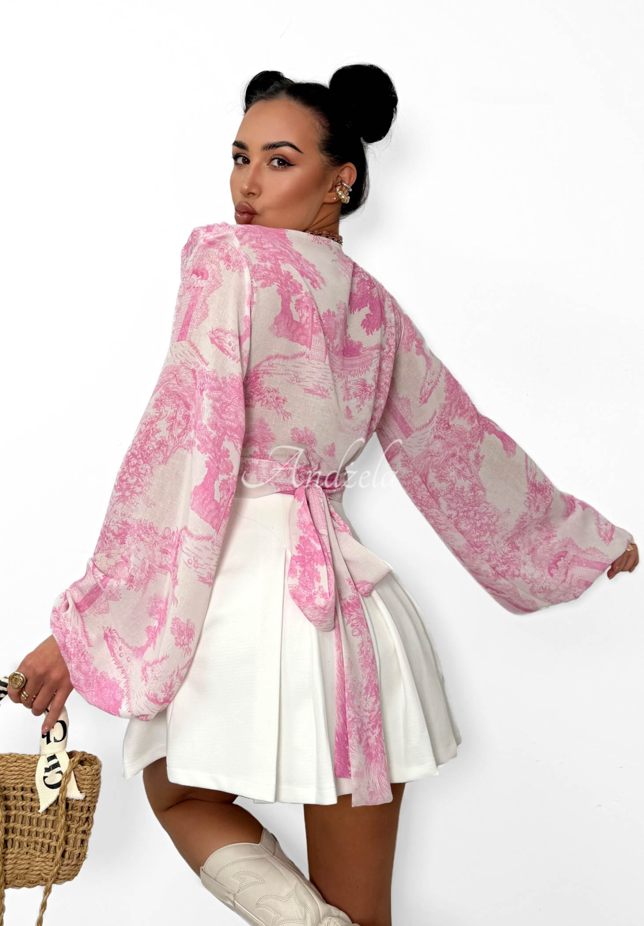 Viskózová zaväzovacia blúzka so vzormi La Milla Angelina ružová