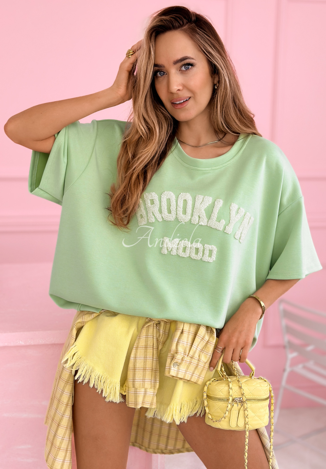 Oversize tričko s viskózou a modalom Brooklyn Mood pistaciový