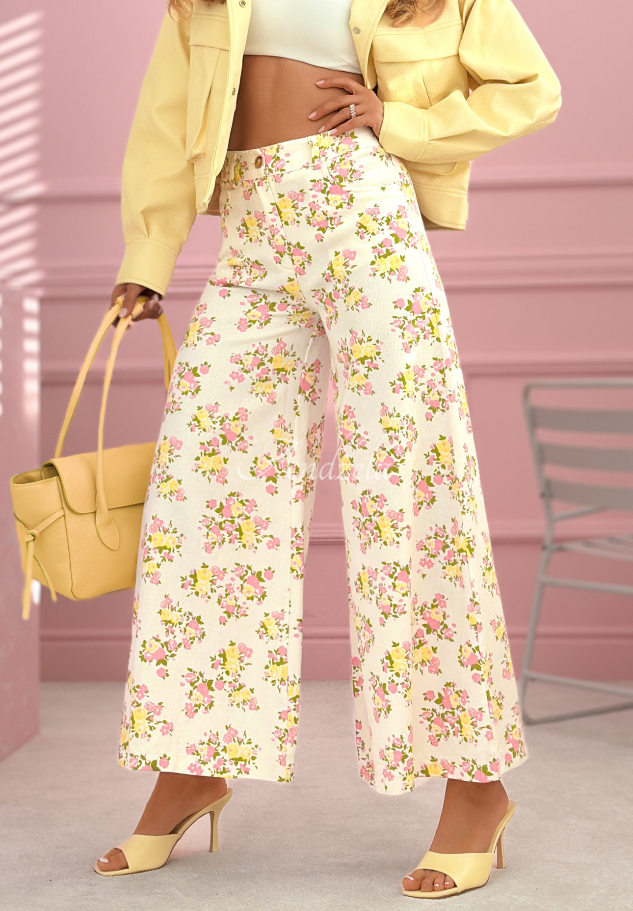 Kvetinové džínsy Flower Vibes biele