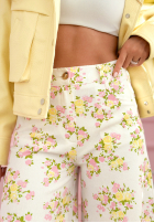 džínsová Sukňa  midi w kwiaty La Flora Biela