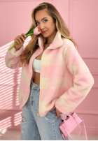 Polarowa Bunda z kratę Avalisse biało-ružová