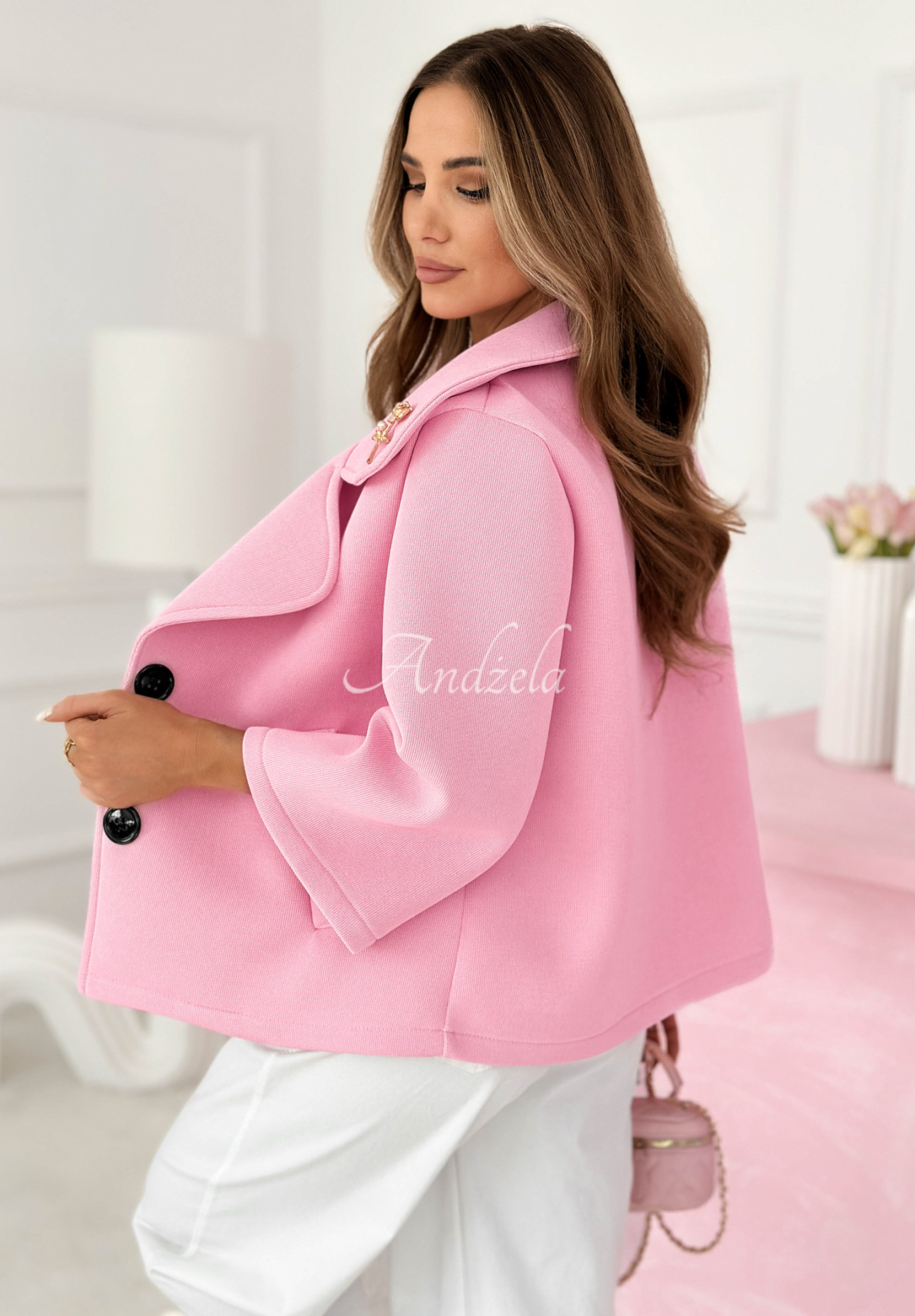 Krátky kabát s golierom Maristella ružový