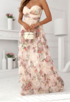 Kwiecista Šaty maxi z falbankami Felicity vanilková