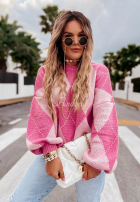 Miękki Sveter w romby Strawberry Smoothie ružový