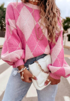 Miękki Sveter w romby Strawberry Smoothie ružový