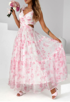 Kwiecista Šaty maxi na ramiączkach z falbankami Prudence biało-ružová