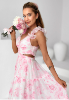 Kwiecista Šaty maxi na ramiączkach z falbankami Prudence biało-ružová