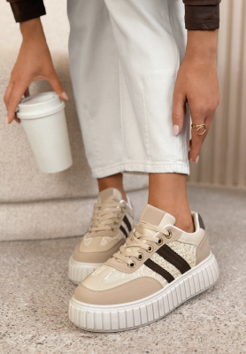 Kožen&eacute; sneakersy s čipkou Carlotta b&eacute;žov&eacute;