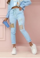 Nohavice z cekinami Love & Flowers blankytné