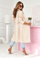 Dlhý zamszowy Kabát z paskiem Clarita púdrovo ružová