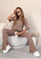 Prążkowane Nohavice dzwony Marcella vanilkové