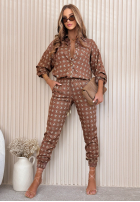 Vzorovaná súprava košeľa a nohavice z viskózy Agnes čokoládový